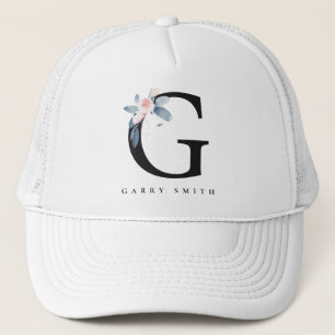 CASQUETTE ALPHABÈTES FLORAUX BLEUS DOUX NOM LETTRE G