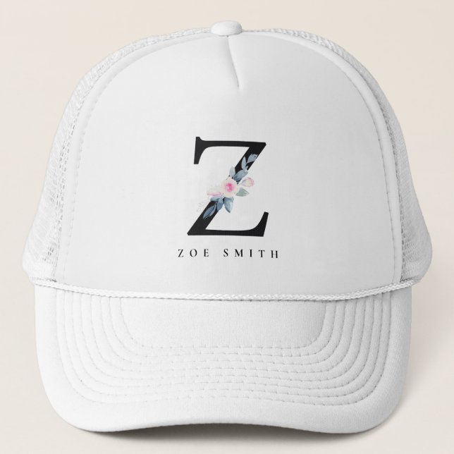 CASQUETTE ALPHABÈTES FLORAUX BLEUS DOUX NOM LETTRE Z (Devant)