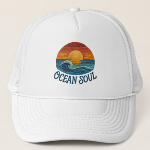 Casquette Âme d'océan, vague de coucher de soleil brodée