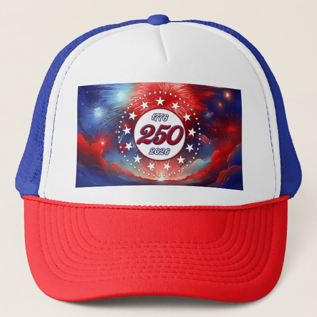 Casquette America’s 250th B-day Graphic Fireworks Clouds Wh (Devant)