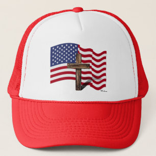 Casquette American Flag Waving and Rugged Cross