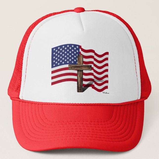 Casquette American Flag Waving and Rugged Cross (Devant)