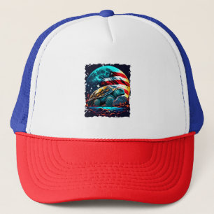 Casquette Amérique tortue sous lune avec drapeau américain