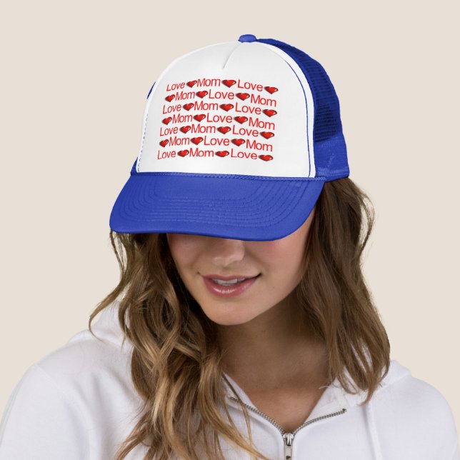 Casquette Amour Maman Red Hearts Trucker Chapeau (En situation)