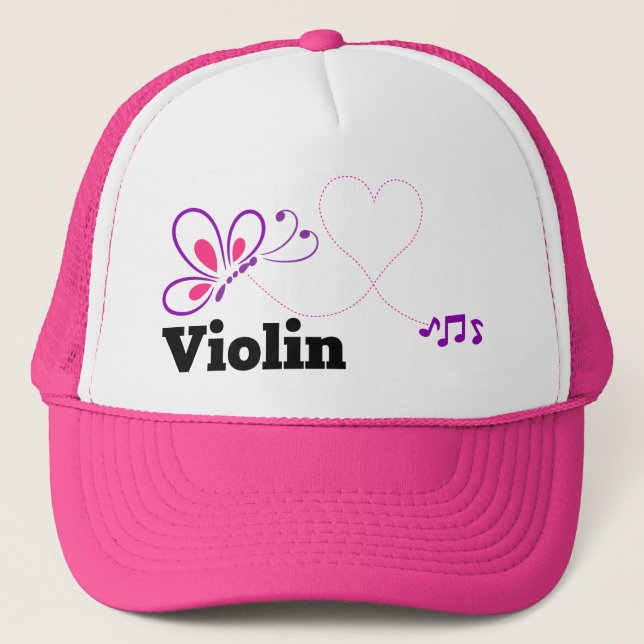 Casquette Amour Violon rose pourpre Papillon Coeur (Devant)