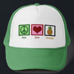 Casquette Ananas Peace Love<br><div class="desc">J'adore manger de l'ananas,  c'est ma nourriture préférée. Un joli cadeau de casquette aux fruits hawaïens.</div>
