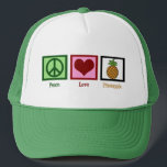 Casquette Ananas Peace Love<br><div class="desc">J'adore manger de l'ananas,  c'est ma nourriture préférée. Un joli cadeau de casquette aux fruits hawaïens.</div>