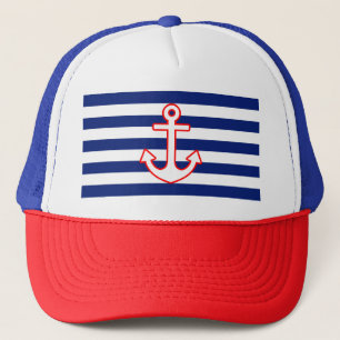 Casquette Anchor on Nautical Navy Blue Stripes Print