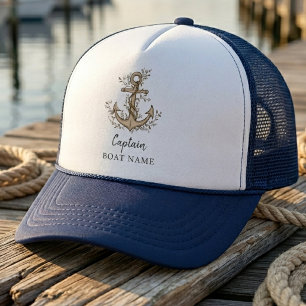 Casquette Ancre de nom de bateau de capitaine nautique perso