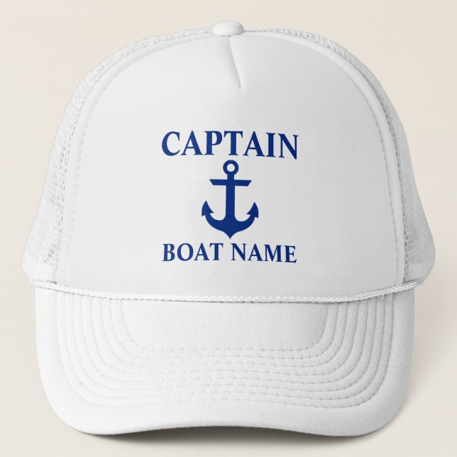 Casquette Ancre de nom de bateau du capitaine nautique blanc (Devant)