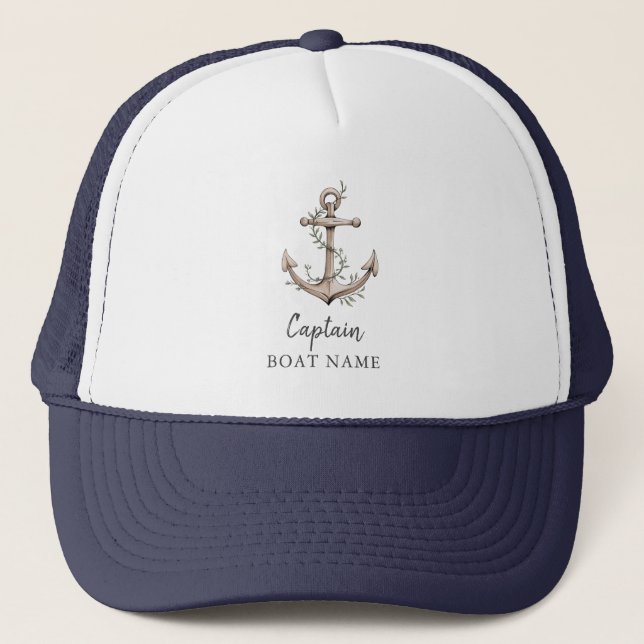 Casquette Ancre de nom de bateau du capitaine nautique perso (Devant)