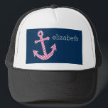 Casquette Ancre de point rose mignon avec nom personnalisé M<br><div class="desc">Un design tendance et élégant avec des points et des couleurs préppantes plus un espace pour ajouter votre nom ou monogramme.</div>