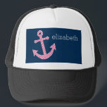 Casquette Ancre de point rose mignon avec nom personnalisé M<br><div class="desc">Un design tendance et élégant avec des points et des couleurs préppantes plus un espace pour ajouter votre nom ou monogramme.</div>