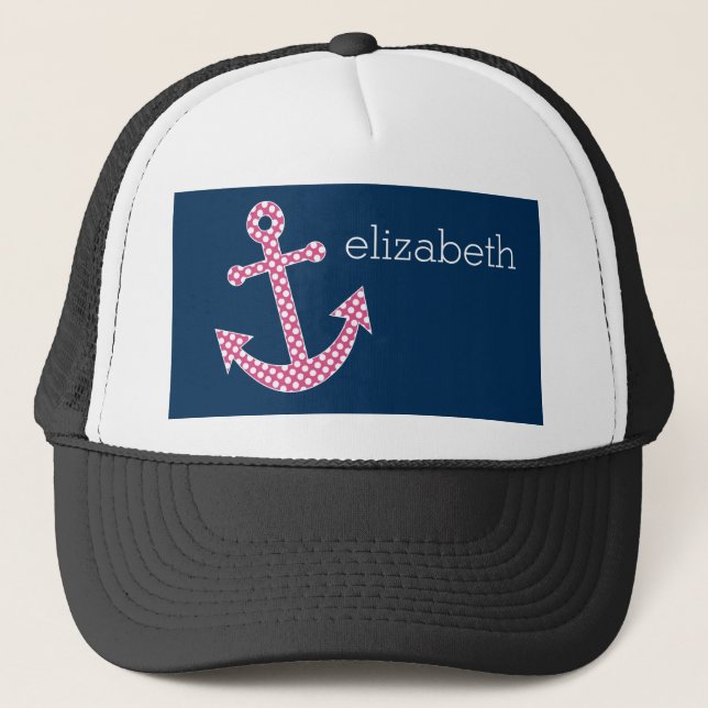 Casquette Ancre de point rose mignon avec nom personnalisé M (Devant)
