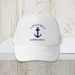 Casquette Ancres classiques en bateau<br><div class="desc">Le casquette du capitaine de bateau sur le thème nautique présente une illustration d'une ancre bleu marine classique et de son nom et du nom de son bateau en lettres bleu marine élégantes.</div>