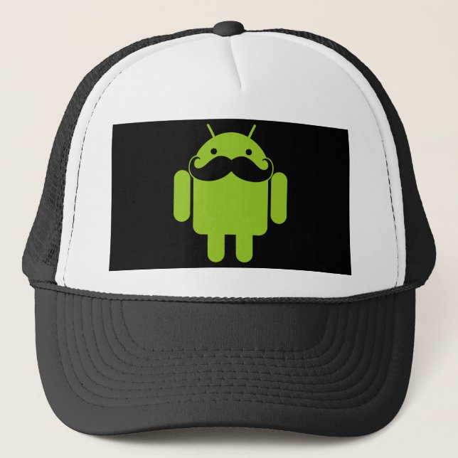 Casquette Android Robot Icon Mustache sur noir (Devant)