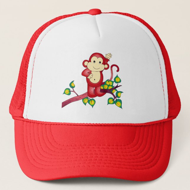 Casquette animal de singe rouge mignon (Devant)