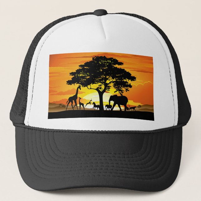 Casquette Animaux sauvages sur le coucher de soleil de la sa (Devant)