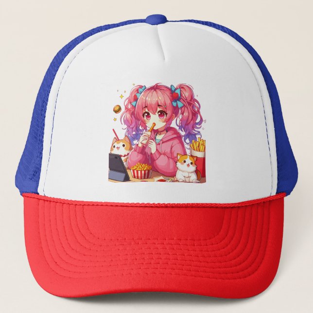 Casquette Anime Bliss : Fille, Pommes de terre et Animaux (Devant)