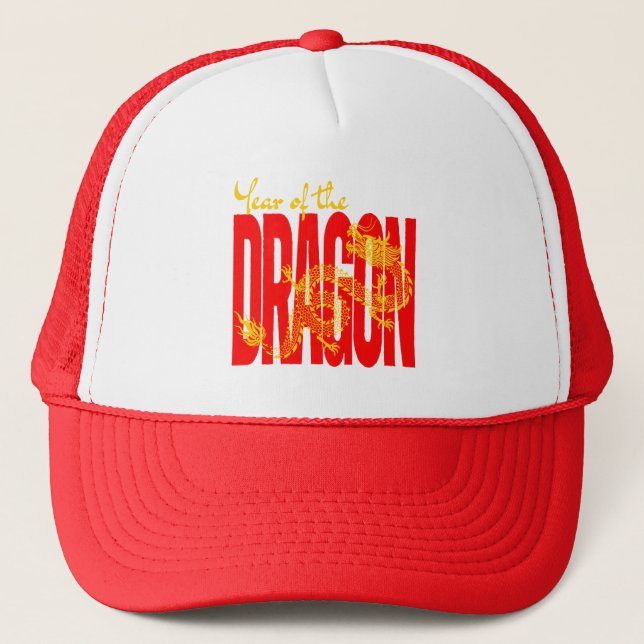 Casquette Année du Dragon Rouge Or (Devant)
