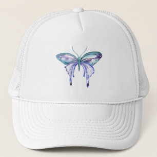 Casquette aquarelle bleu bleu pourpre papillon