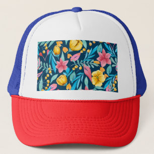 Casquette Aquarelle botanique : fleurs, ornement feuille.