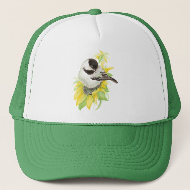 Casquette Aquarelle Cute Little Chickadee Oiseau Faune Art (Devant)