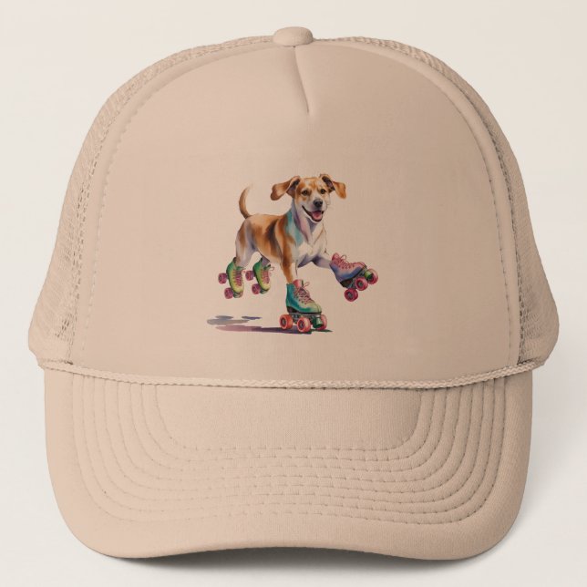 Casquette Aquarelle de chien sur roulettes (Devant)