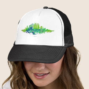 Casquette Aquarelle de la skyline de New York en bleu et ver