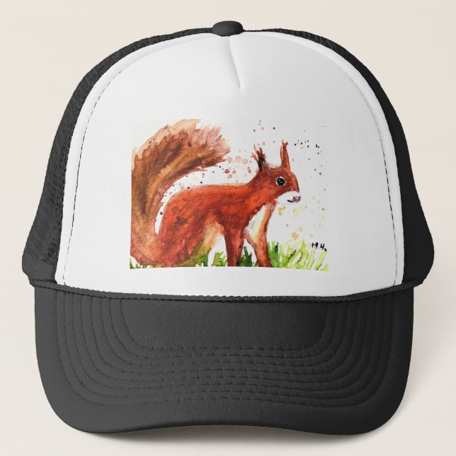 Casquette Aquarelle écureuil bois animaux forêt rustique (Devant)