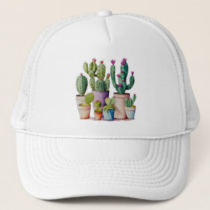 Casquette Aquarelle fleurie cactus roses succulents