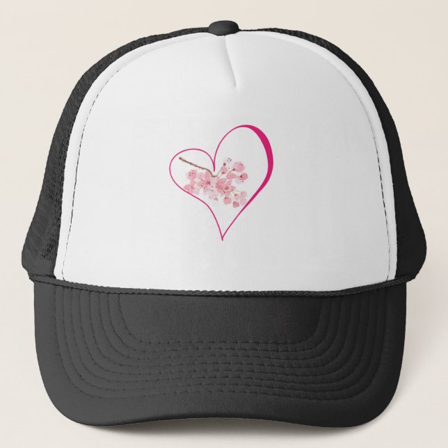 Casquette Aquarelle Fleurs de cerisier Floral rose Coeur Amo (Devant)