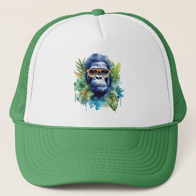 Casquette Aquarelle Jungle Gorilla avec lunettes de soleil e (Devant)