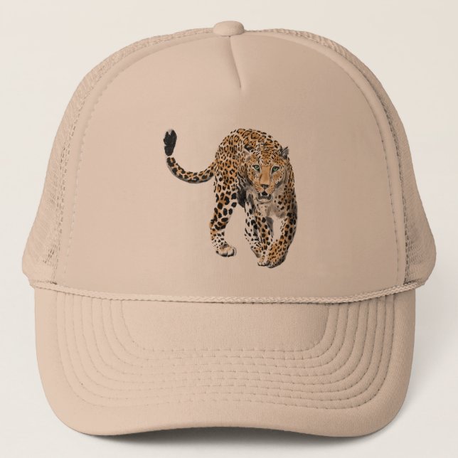 Casquette aquarelle léopard jungle chat animal peint vert (Devant)