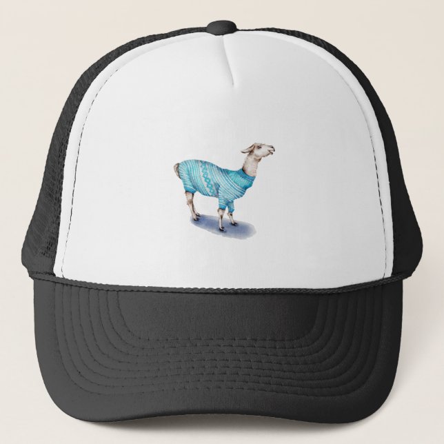 Casquette Aquarelle Llama en bleu Sweat (Devant)