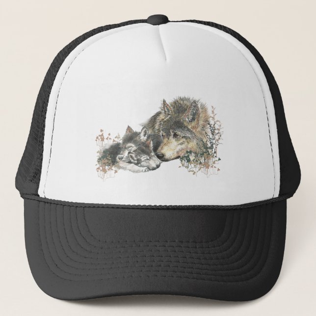 Casquette Aquarelle Loup maman ou papa (Devant)