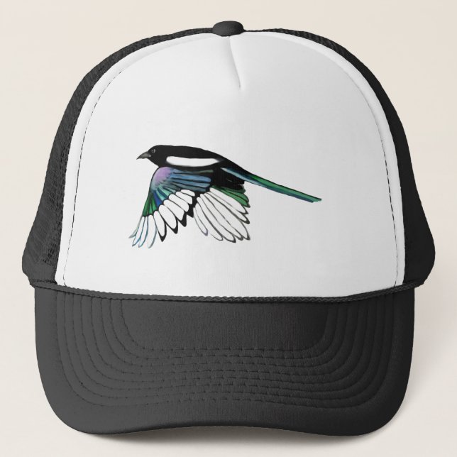 Casquette Aquarelle Magpie Bird dans le vol Nom personnalisé (Devant)