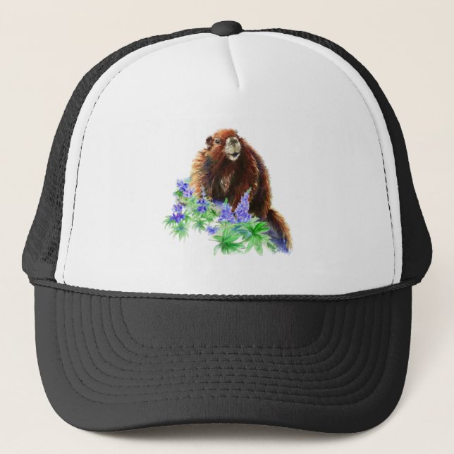 Casquette Aquarelle Marmotte Marmotte Faune Nature Art (Devant)