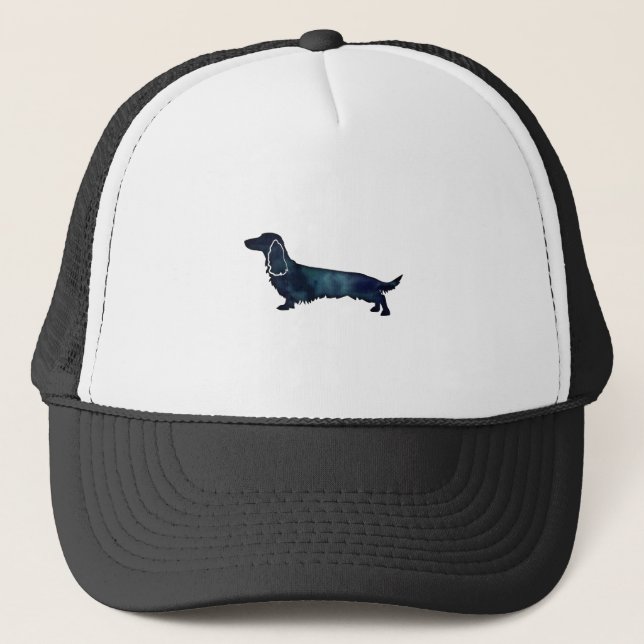 Casquette Aquarelle noire longue hailée Dachshund (Devant)