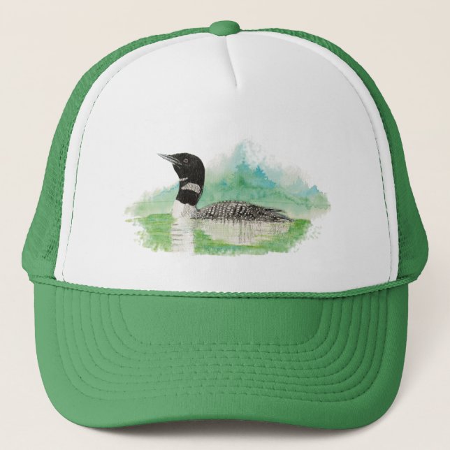 Casquette Aquarelle Oiseau commun Loon Faune Nature Art (Devant)