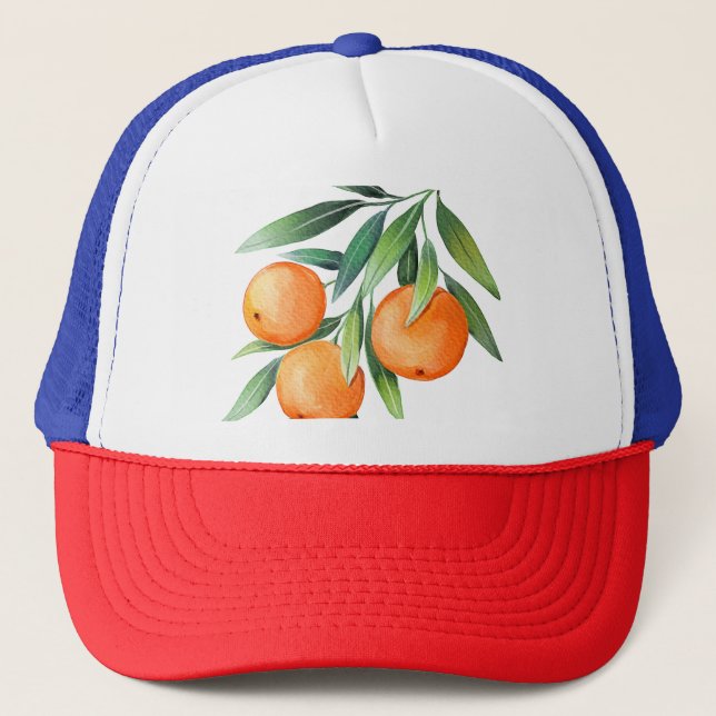 Casquette Aquarelle Orange Fruits : Branches Isolées. (Devant)
