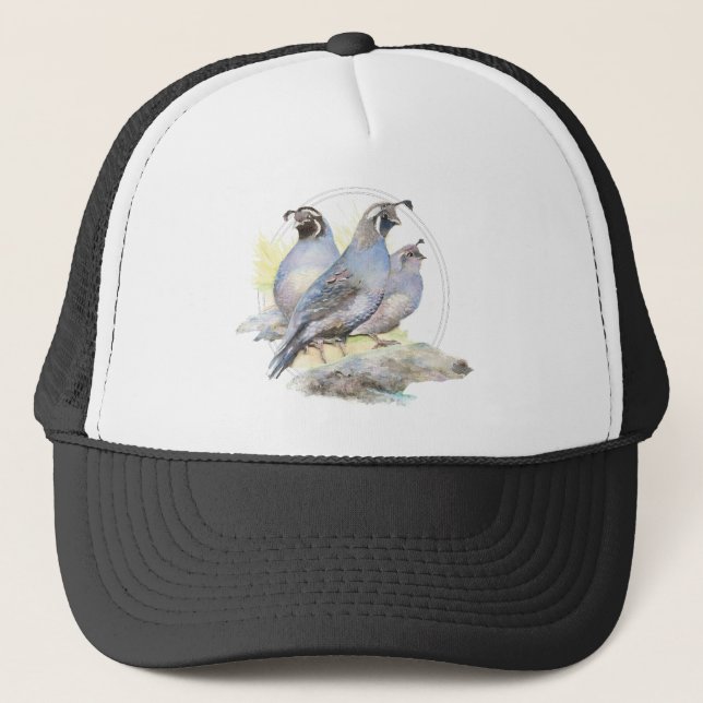 Casquette Aquarelle originale California Quail Bird (Devant)