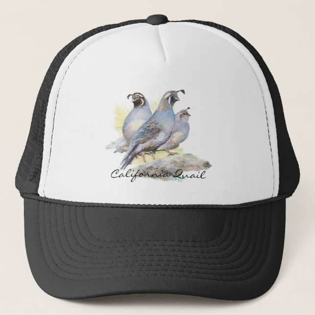 Casquette Aquarelle originale California Quail. Oiseau (Devant)