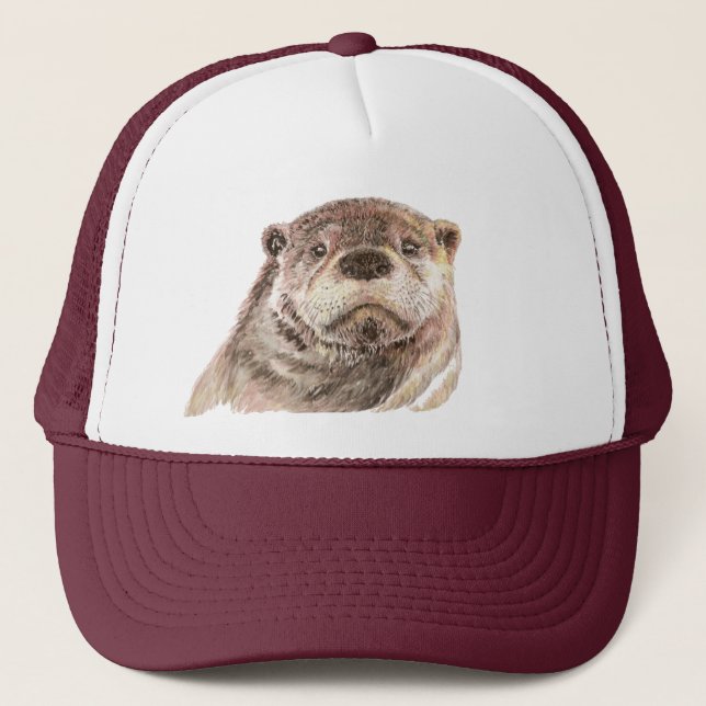 Casquette Aquarelle Otter Animal Faune Nature Art (Devant)