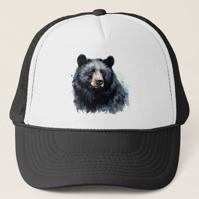Casquette Aquarelle Ours Noir Animal Faune Nature Art (Devant)
