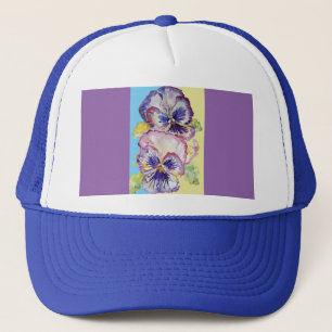 Casquette Aquarelle Pansy Motif sur rose et jaune pâle