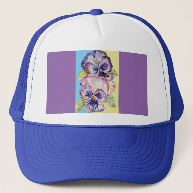 Casquette Aquarelle Pansy Motif sur rose et jaune pâle (Devant)