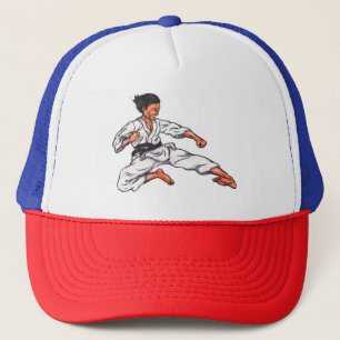Casquette aquarelle peinture karaté homme bondir et donner u