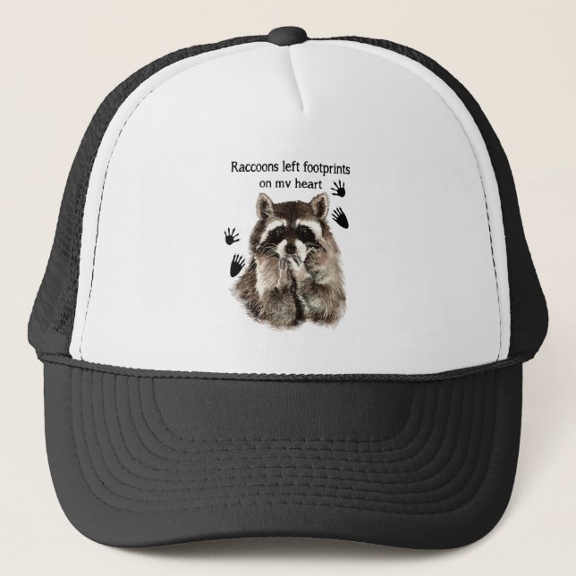 Casquette Aquarelle Raccoons Empreintes Gauche Citation Coeu (Devant)
