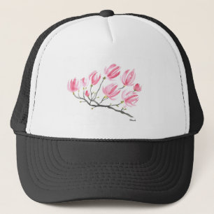 Casquette Aquarelle rose Magnolia Nature Botanique Floral